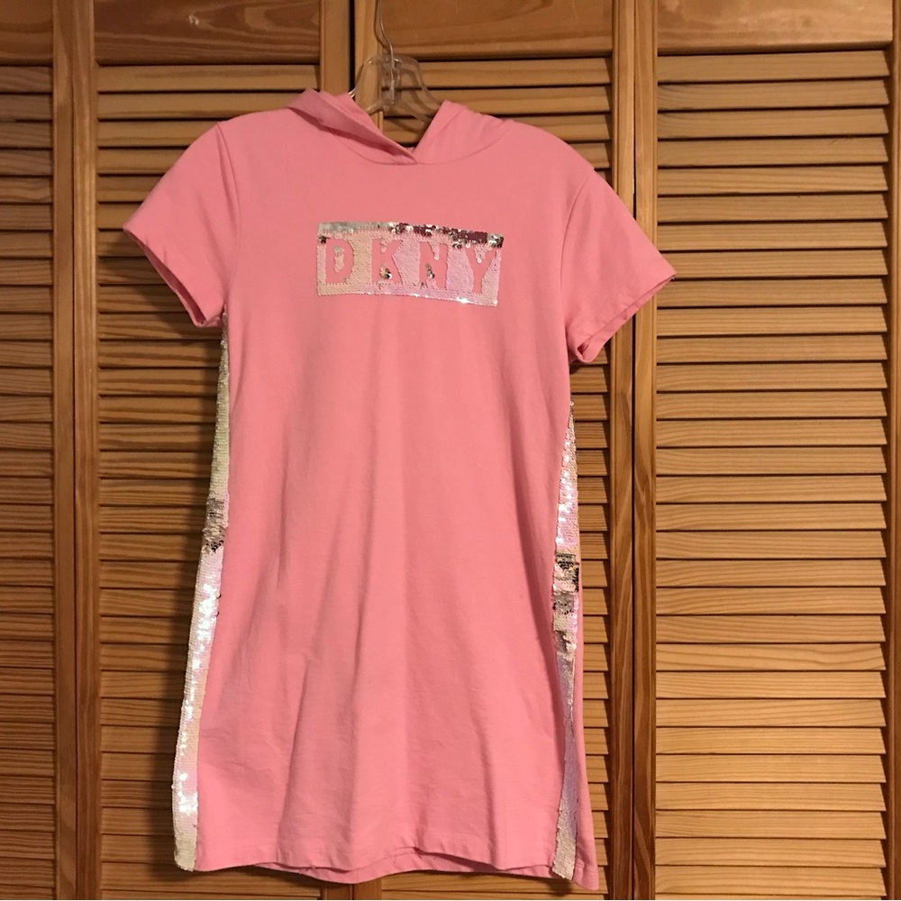 DKNY Light Pink Shirt Dress , Sequins on the front and sides, EUC